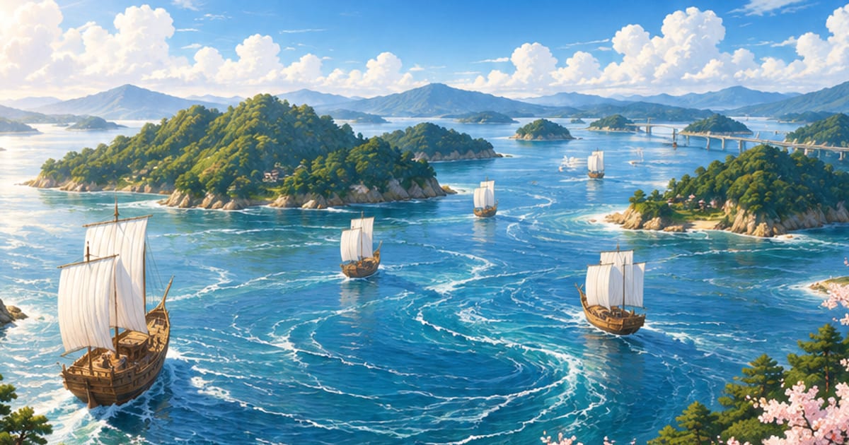 Scenery of the Seto Inland Sea and islands illuminated by sunlight
