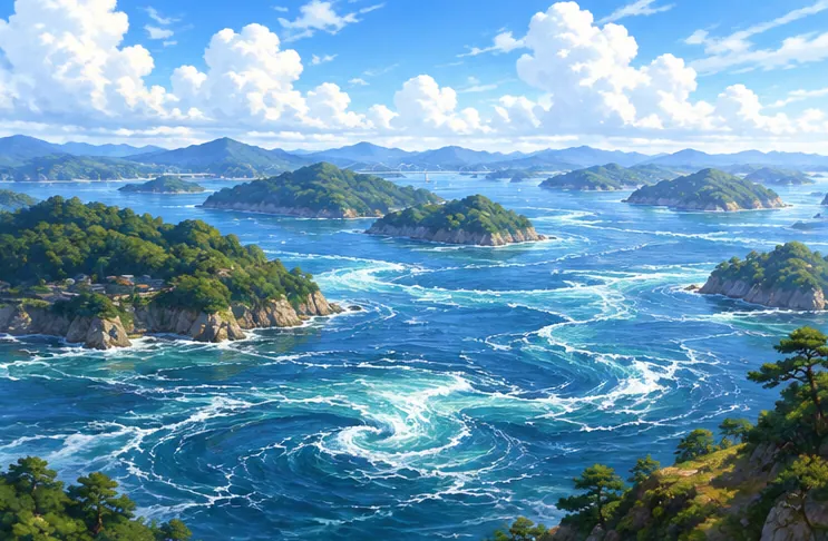 藍天下展現的瀨戶內群島與潮流