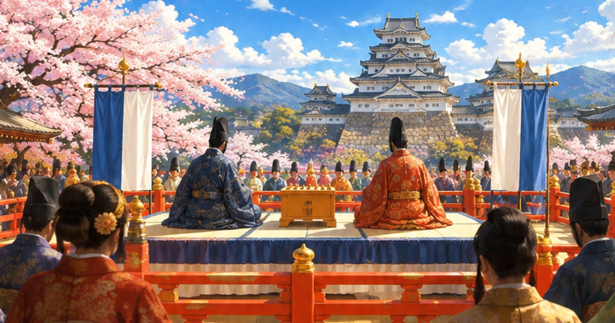 Court match stage held at a castle under a blue sky