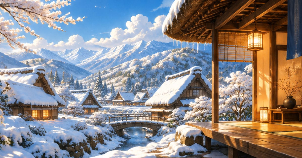 雪景色の静かな集落